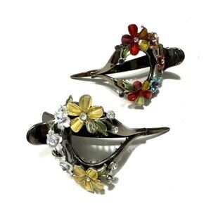 Floral French Hair Clip with Stones Set of Two